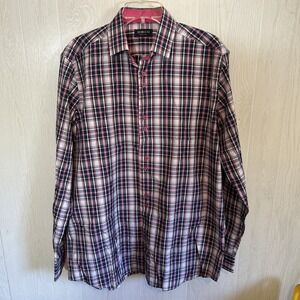 Domani Blue Label Large 34/35 Plaid Navy Shirt